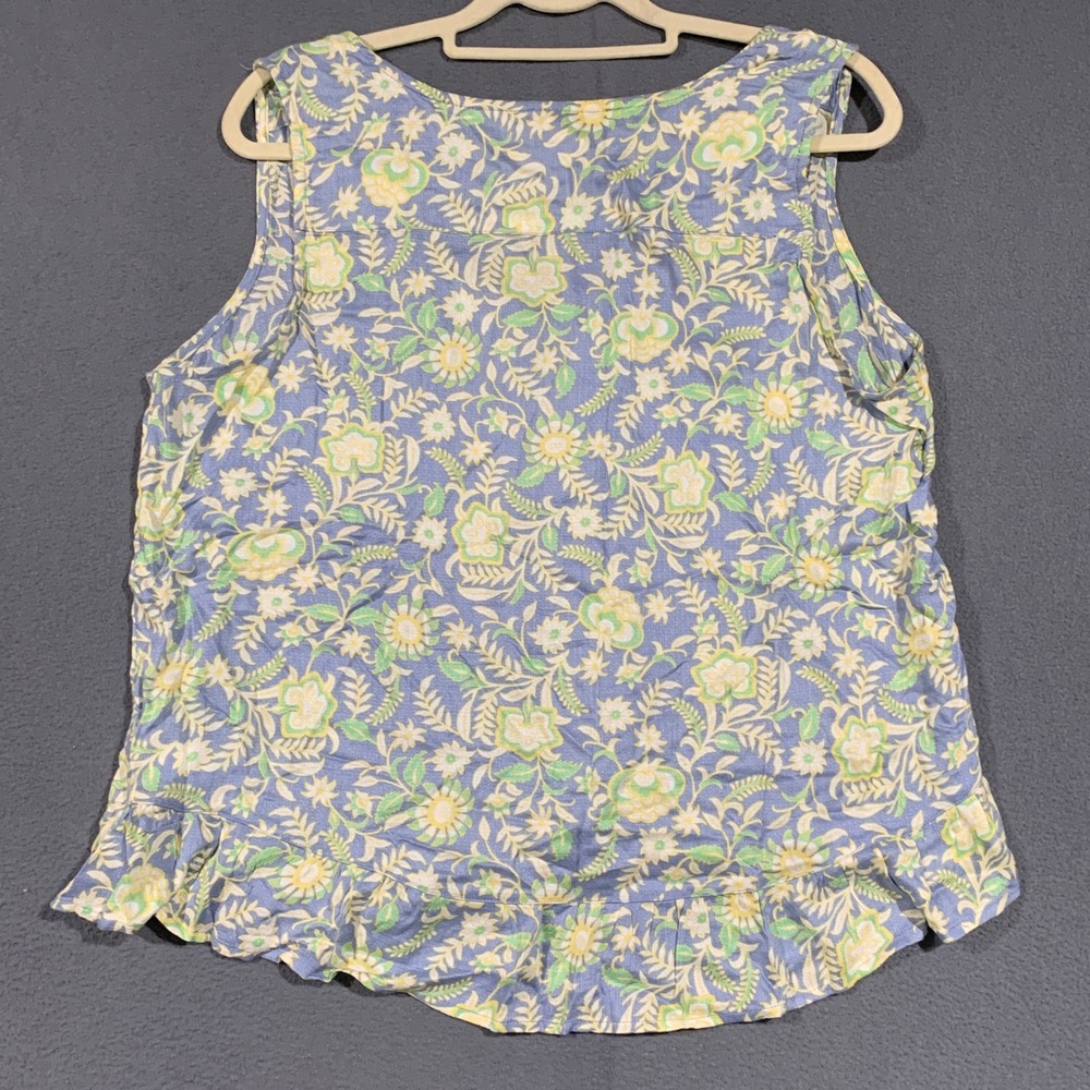 Lucky Brand Womens L Tank Top Blue Floral Viscose Boho V-Neck Ruffle Hem